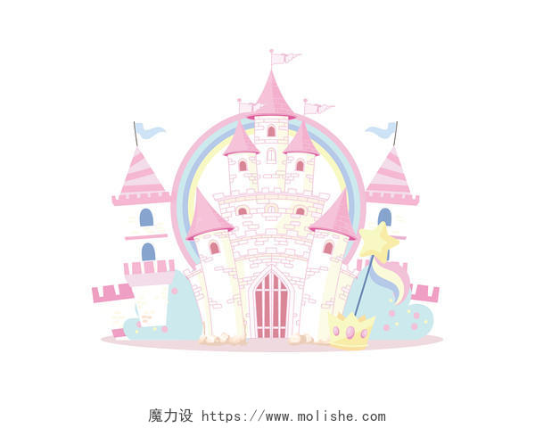 粉色手绘卡通清新城堡建筑元素PNG素材